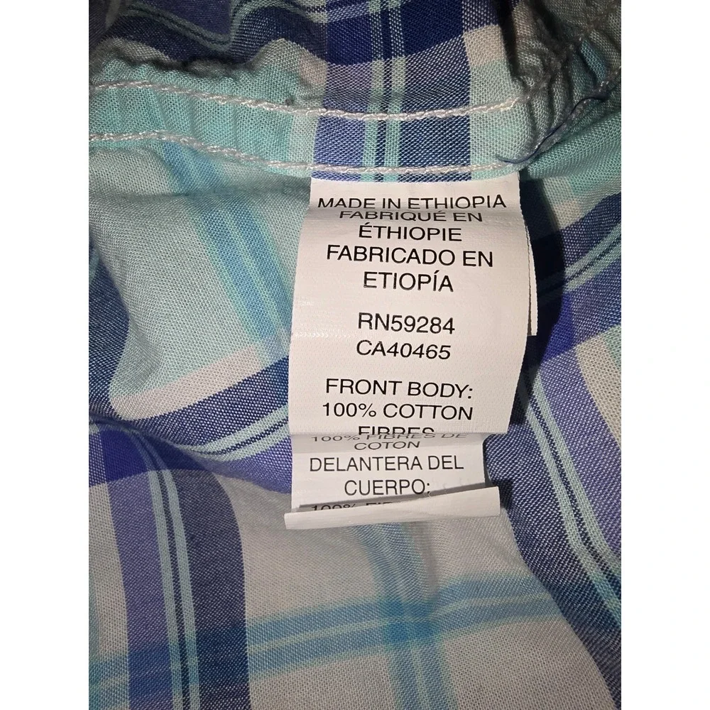 The Childrens Place Boys Teal Blue Plaid Short Sleeve Button Down Shirt Size 7/8